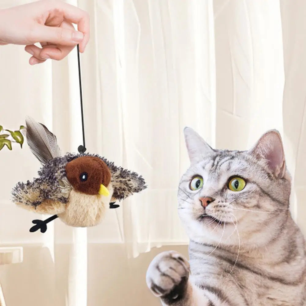 Chirping bird cat toy with Catnip Adjustable Touch Activated Squeak Plush Cat Toy Rechargeable Chirping Flapping Bird for Pet