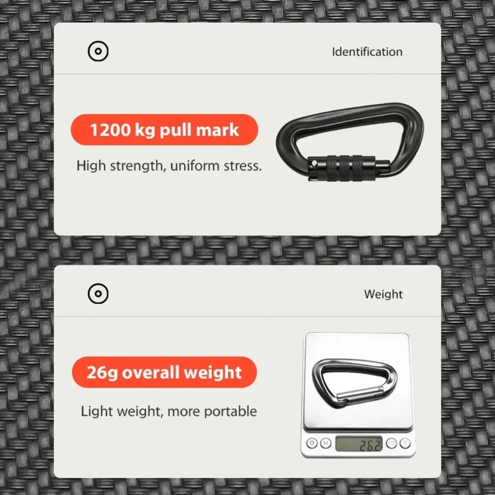 12kN D-Shaped Aluminum Alloy Carabiner with Screw Lock, Heavy Duty Rock Climbing Lock for Outdoor Hiking Camping Backpacking