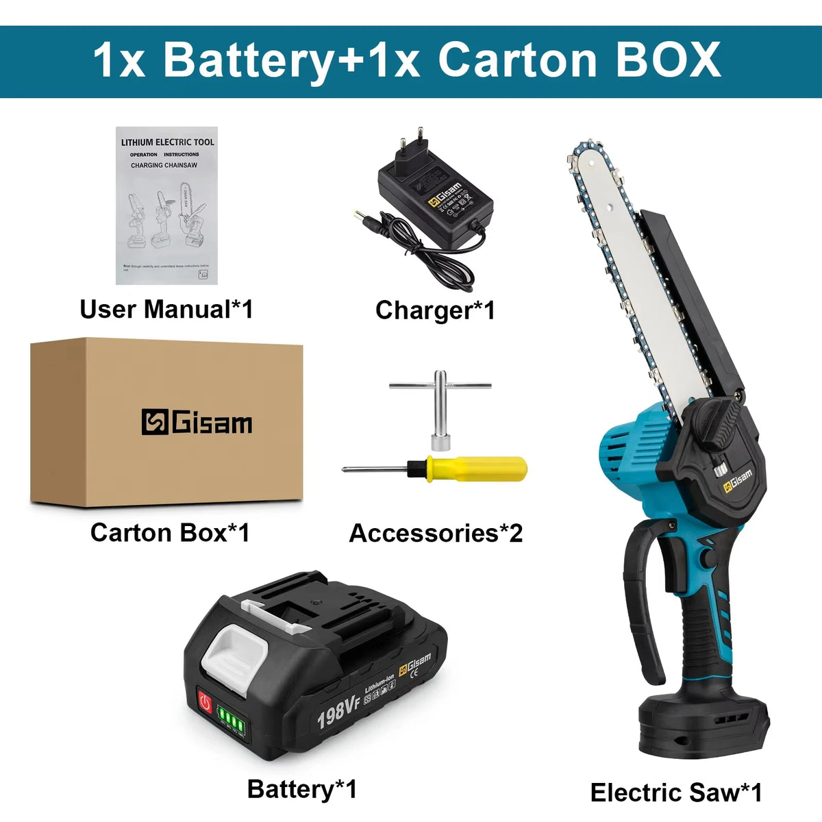 Gisam 8 inch borstelloze elektrische zaag, eenhandige elektrische kettingzaag, houtbewerkings- en tuingereedschap, snoeizaag voor Makita 18V accu