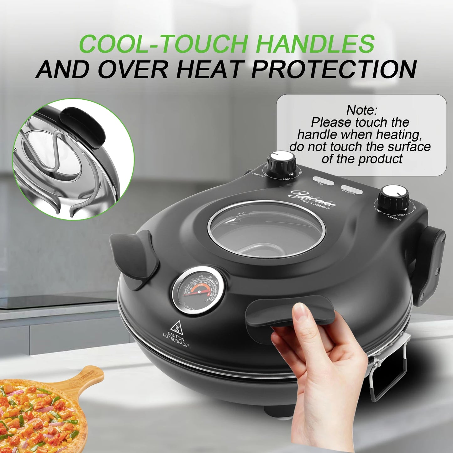 YIBAKE 12 Inch Electric Pizza Oven Indoor Nonstick Pizza Maker Ceramic Stone Heats up to 420℃ for Delicious Baked Pizzeria Set