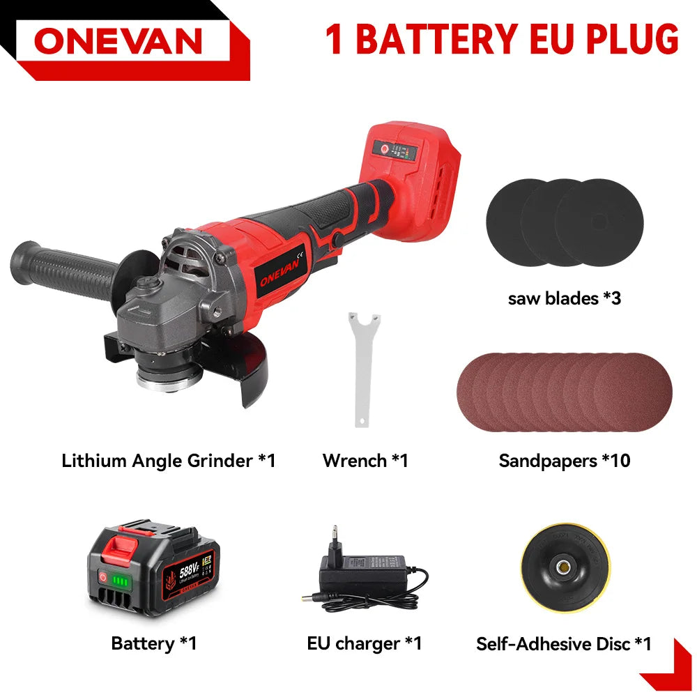 ONEVAN 2in1 125mm Brushless Electric Angle Grinder M14 Cordless Cutting Polishing Woodworking Tool For Makita 18-21V Battery Pin