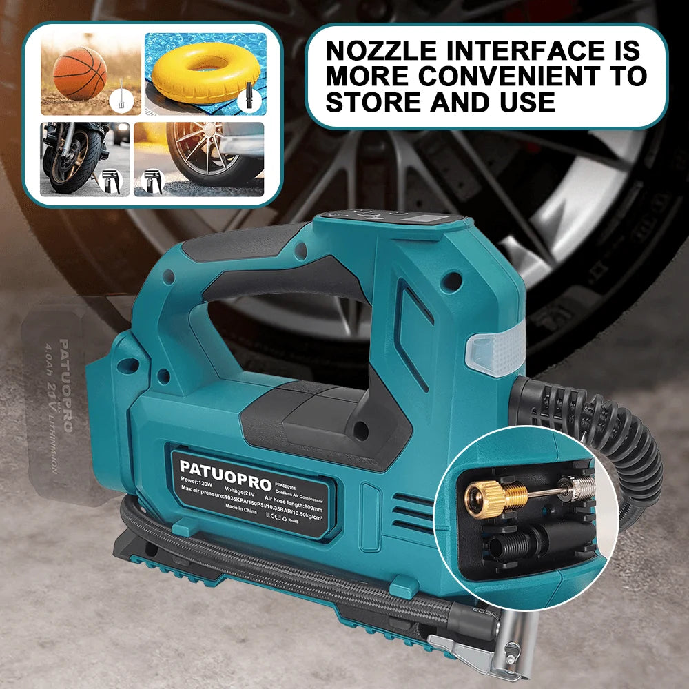 PATUOPRO Digital Display Electric Air Pump 600MM Cordless Car Tire Automatic Inflatable Home Power Tool For Makita 18V Battery
