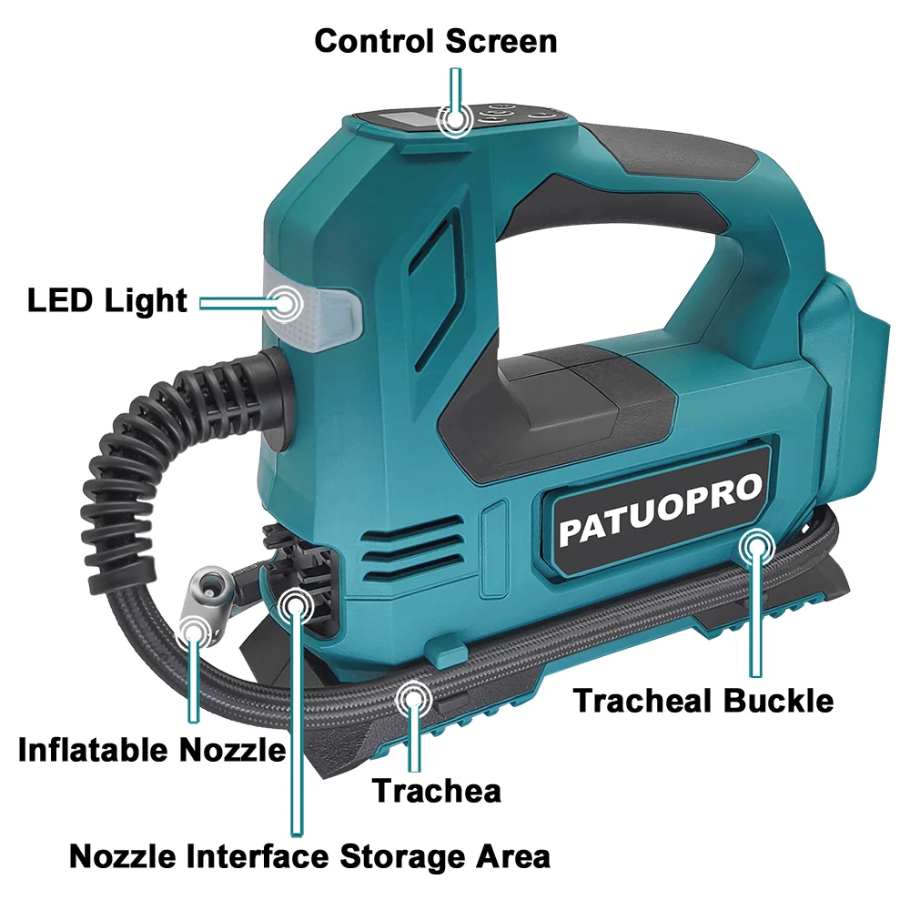 PATUOPRO Digital Display Electric Air Pump 600MM Cordless Car Tire Automatic Inflatable Home Power Tool For Makita 18V Battery