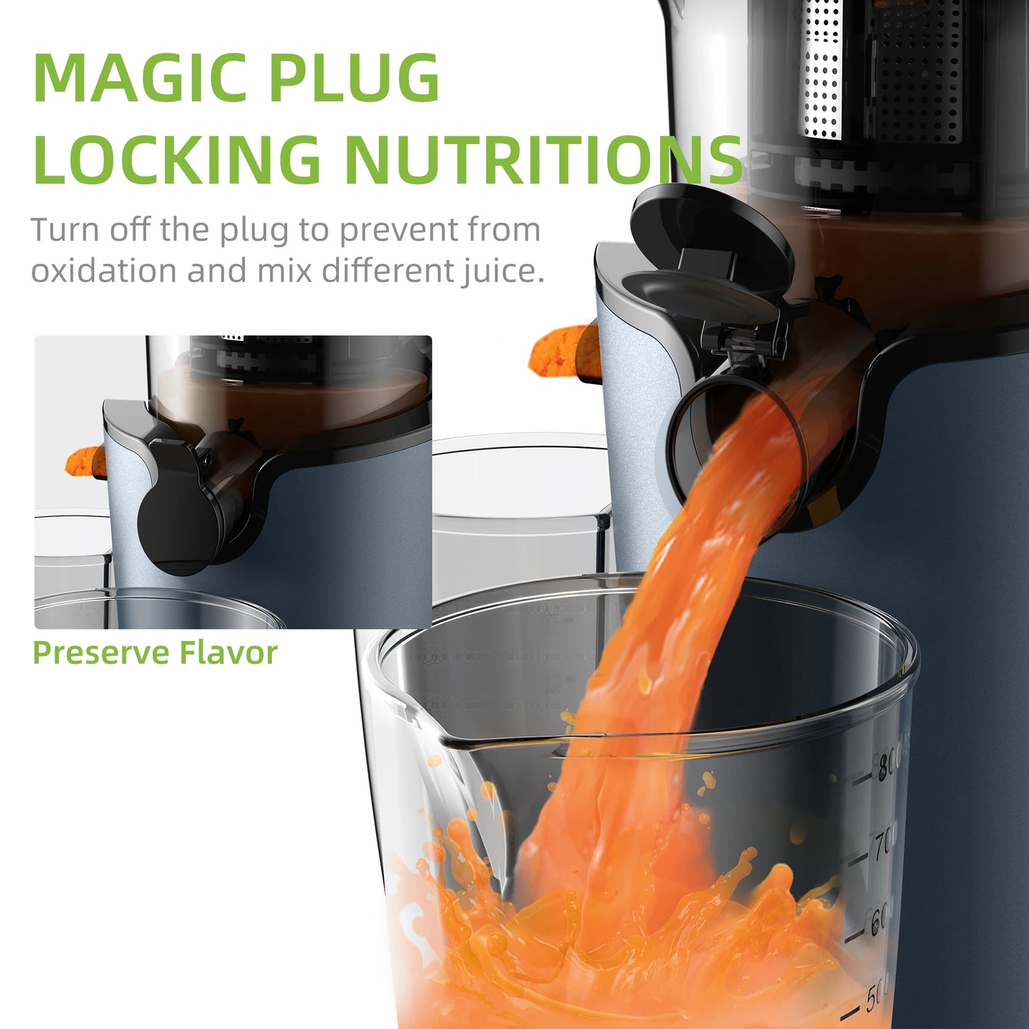 BioloMix 200W Cold Press Juicer Slow Masticating Extractor 78mm Wide Feed Chute Whole Fruit And Vegetable Juicer