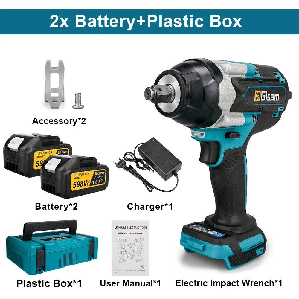 Gisam 1800N.M Brushless Electric Impact Wrench 1/2 Inch Cordless Wrench Screwdriver Power Tool For Makita 18V Battery Pin