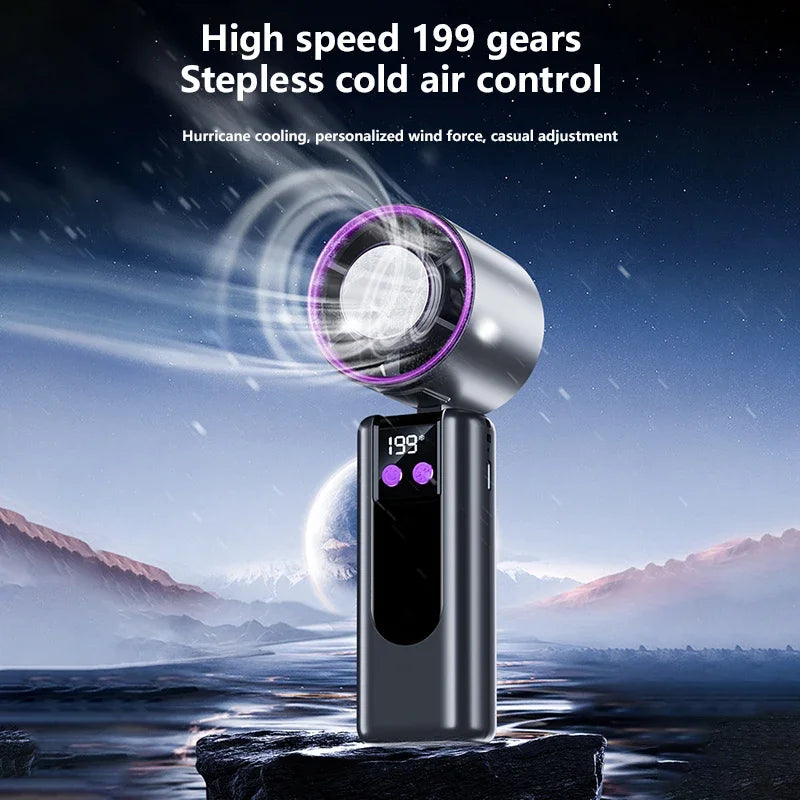 Lenovo 199-standen hogesnelheidsventilator, usb-oplaadbaar, digitaal display, krachtige handzame draagbare miniventilator