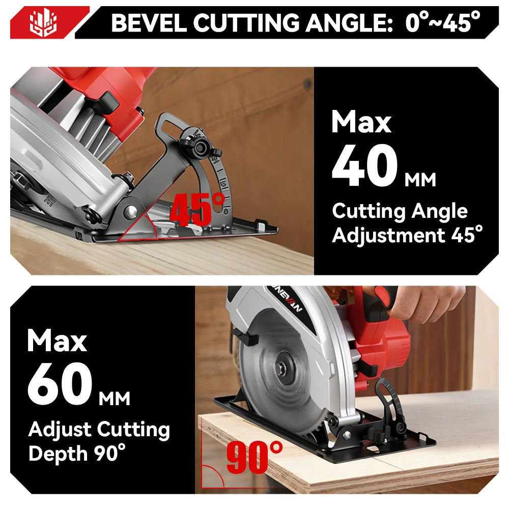 ONEVAN 4000W Brushless Electric Circular Saws 7Inch 185mm Cordless Electric Cutting Woodworking Tool For Makita 18V Battery Pin