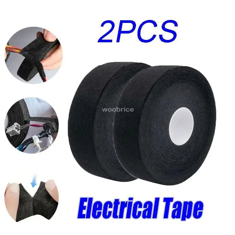 1-5pcs Electrical Cable Fabric Tape Resistant Harness Black Electric Insulating Tape Waterproof Automotive Fabric Cloth Tape