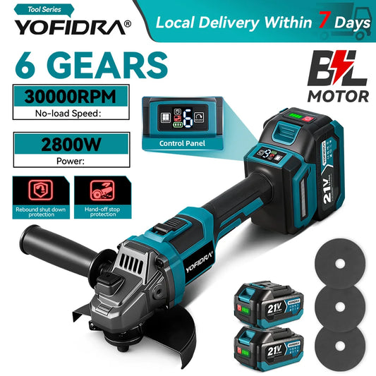 YOFIDRA 6 Gears 30000RPM Brushless Electric Angle Grinder Metal Wood Grinding Polishing Cutter Power Tool For Makita Battery Pin