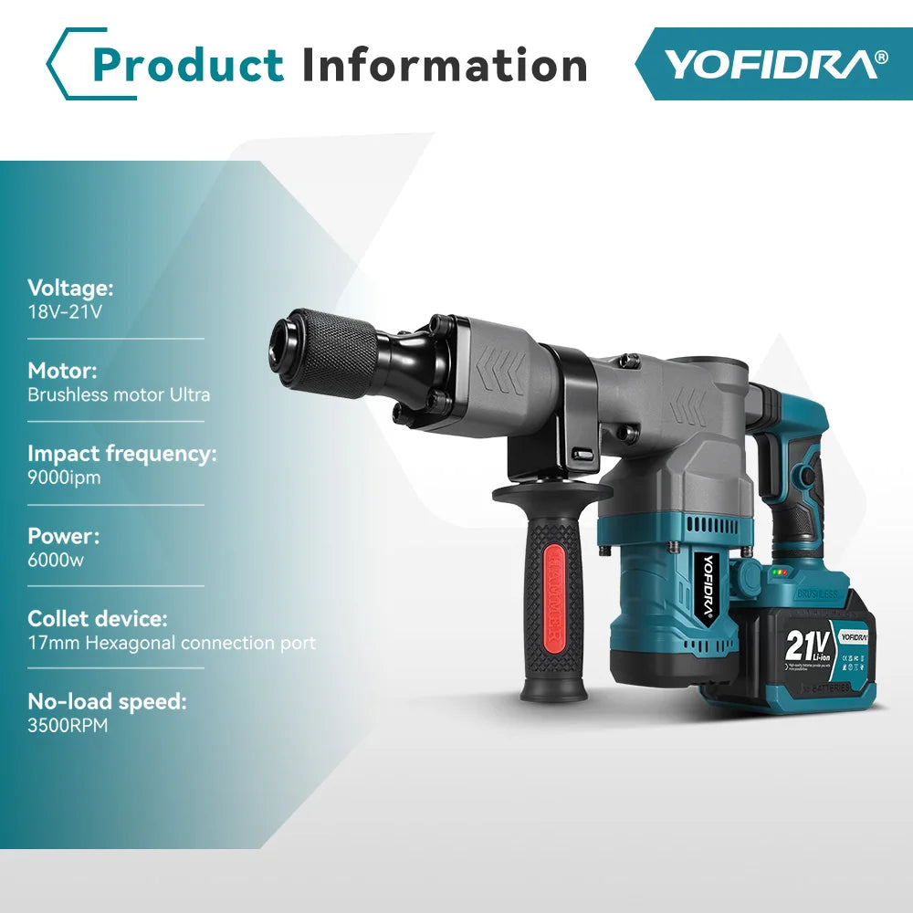 Perceuse à percussion et visseuse sans fil YOFIDRA 6000W, outil rotatif électrique haute performance compatible avec les batteries Makita
