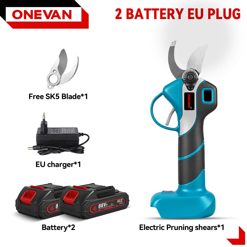 ONEVAN 30MM Brushless Electric Pruning Shear 2Gear Rechargeable Electric Scissors Garden Power Tools For Makita 18V Battery Pin