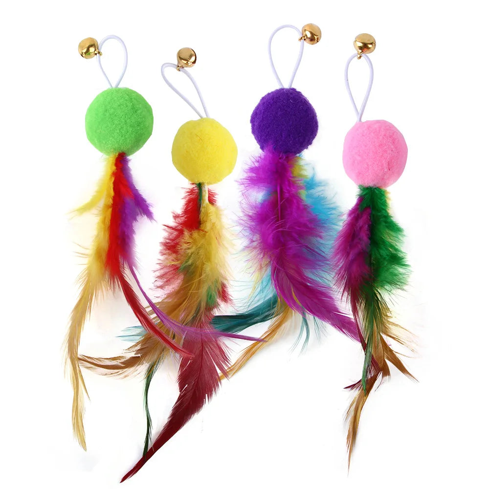 5 recharges de jouets à plumes pour chat avec clochette, plumes naturelles, accessoires pour canne à pêche pour chat, exercice et jeu en intérieur