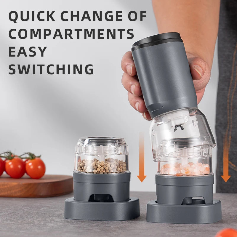 Rechargeable Electric Pepper Grinder Set Automatic Salt and Pepper Mills Adjustable Coarseness One-Handed Operation Grinder