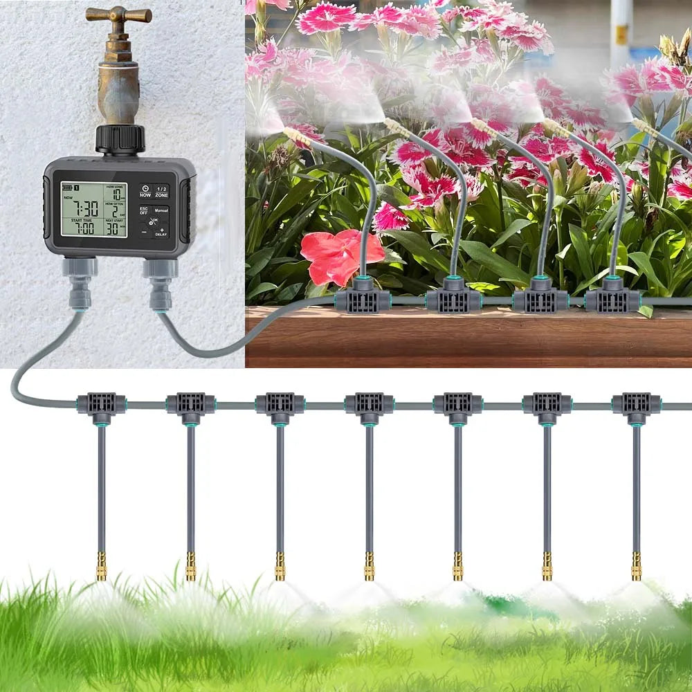 Dual Zone Independent Smart LCD Display Garden Watering Timer Atomization Spray Kit Mist Cooling System Irrigation Controllersmart garden watering timer - Quality Shopping Centre