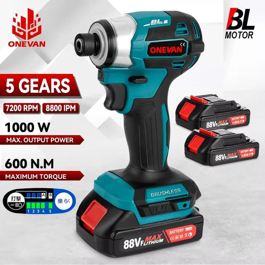 ONEVAN 600N.m Brushless Electric Screwdriver 5 Speed Cordless Electric Impact Drill Screw Driver for Makita 18V Battery Pin
