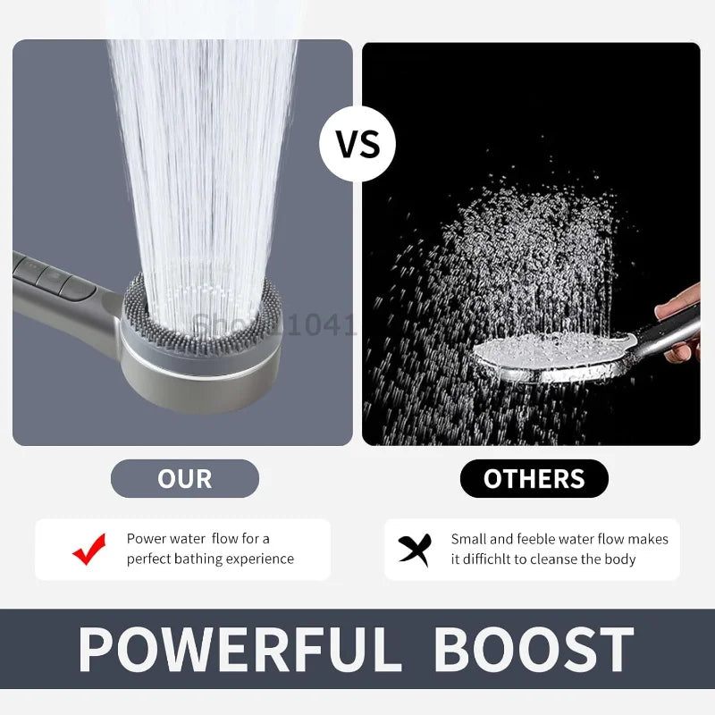 High Pressure Shower Head 4 Modes Handheld Body Brush Chlorine Removal Filter Large Flow Water Saving Showerhead for Bathroom