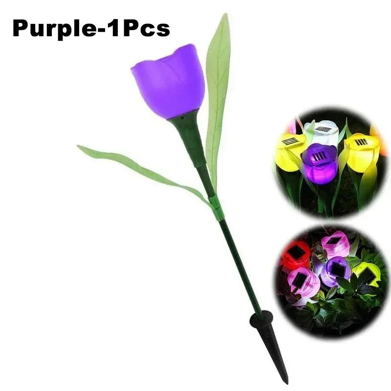Solar Powered Tulip Garden Lights IP44 Waterproof Auto on Off LED Outdoor Lighting for Yard Lawn Party Night Decoration