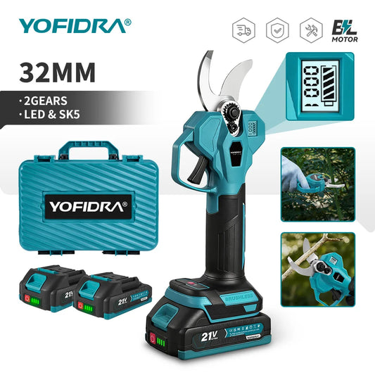 YOFIDRA 32MM Brushless Electric Scissors Cordless Garden Pruning Shears Fruit Tree Branch Power Tools For Makita Battery Pin