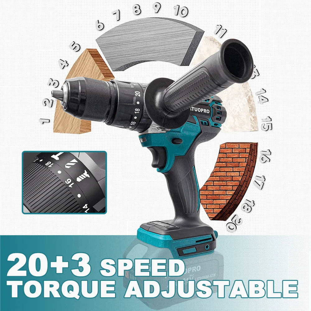 Borstelloze draadloze 13 mm elektrische klopboormachine 20+3 koppelinstellingen handmatige schroevendraaier elektrisch gereedschap voor Makita 18V-accu
