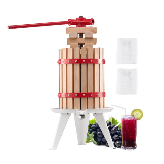 SucceBuy 6L 12L Fruit Wine Press Solid Wood Basket with 8 Blocks Heavy Duty Manual Juice Maker Cider Apple Grape Making Press