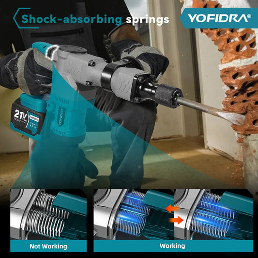 YOFIDRA 6000W Brushless Electric Heavy Hammer Impact Drill Multi-Screwdriver Rotary Drilling Power Tool for Makita Battery Pin