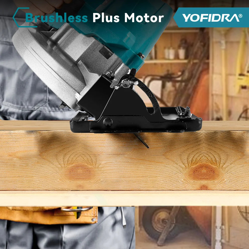 YOFIDRA 185MM Brushless Electric Circular Saw Rechargeable Household Saw Multifunction Cutting Machine For Makita Battery Pin
