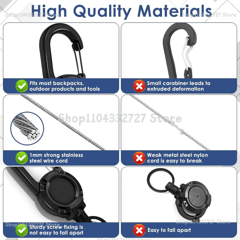1/2/4pcs Extendable Retractable Holders Keychain Badge Reels Heavy Duty Clip with Carabiner Key Chain for Men Outdoor Bags
