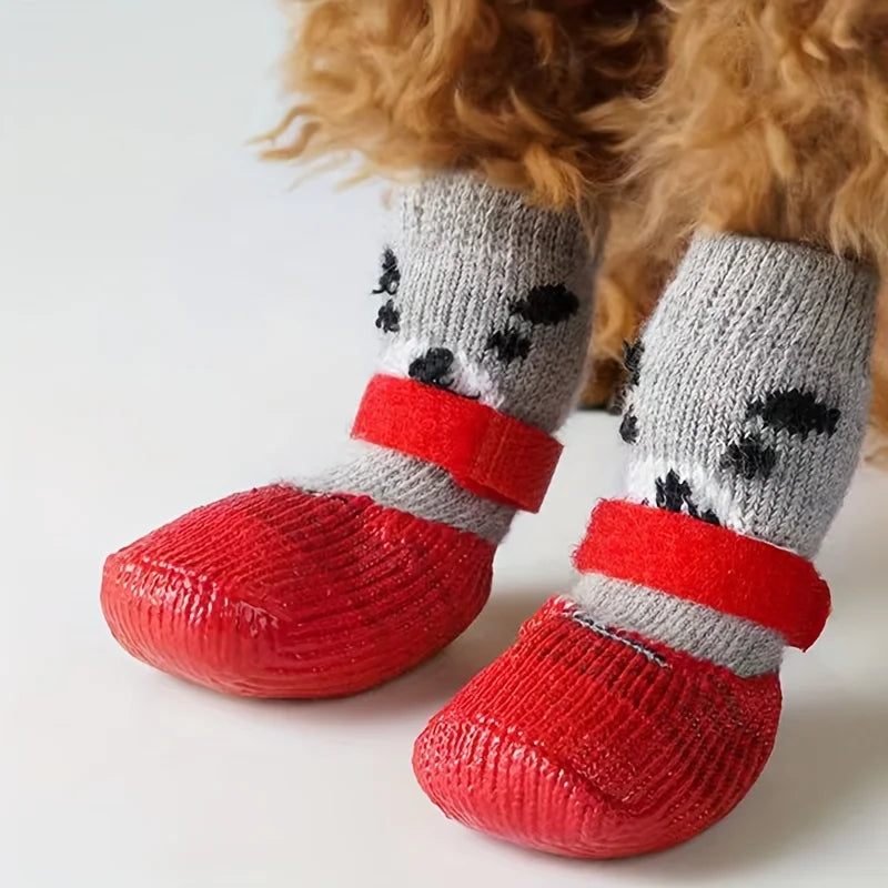 4pcs/lot Pet Dog Shoes Socks Anti-Slip Puppy Socks Warm Dog Boots Pet Paw Protectors for Small Dogs Pet Supplies