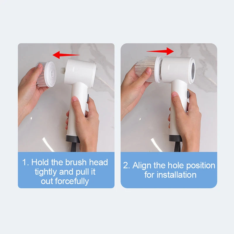 Nieuwe 6-in-1 elektrische draaischrobber, snoerloze reinigingsborstel, USB-C oplaadbare krachtschrobber voor keuken, badkamer, tegelvloer en auto