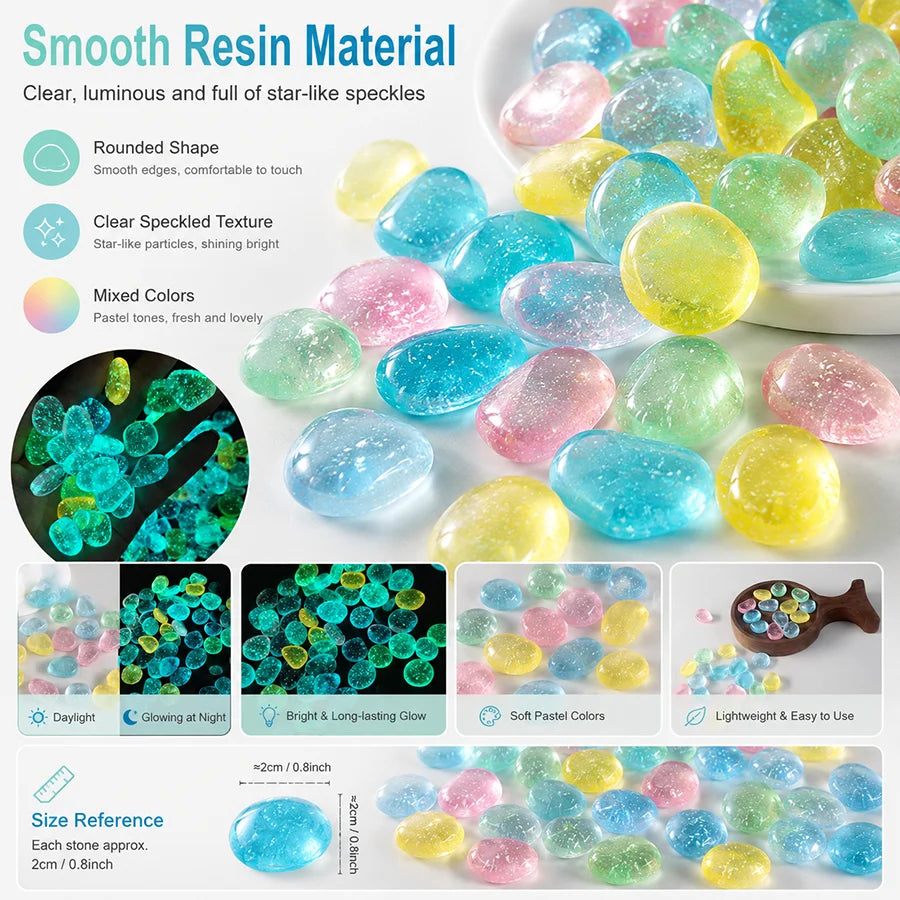 100pcs Luminous Stones in The Dark Pebbles Stones for Fish Tank Aquarium Aquatic Landscape Home Decor 2cm