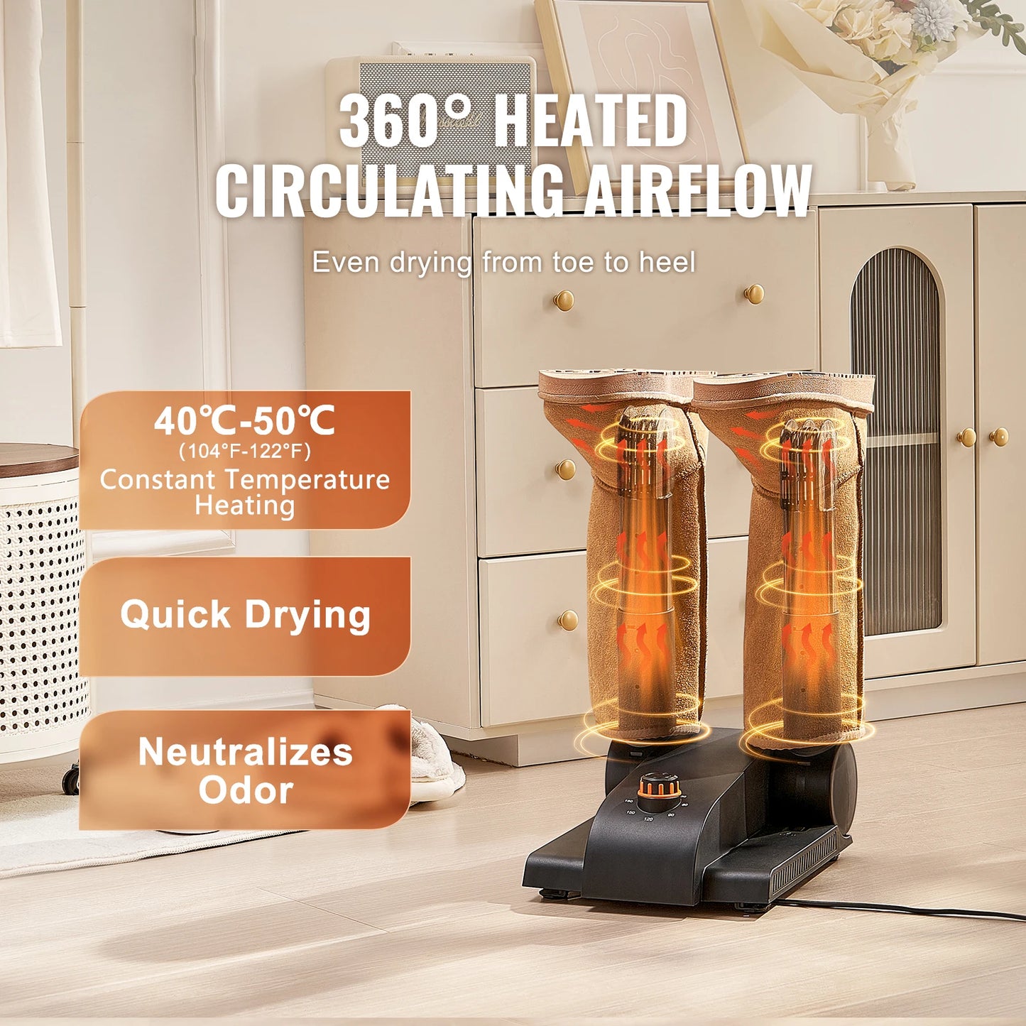 SucceBuy 180° Foldable 2/4Tubes Shoe Dryer Portable Boot Dryer w/ Timer & Blower for Snow Boots Leather Shoes Canvas Shoes Socks