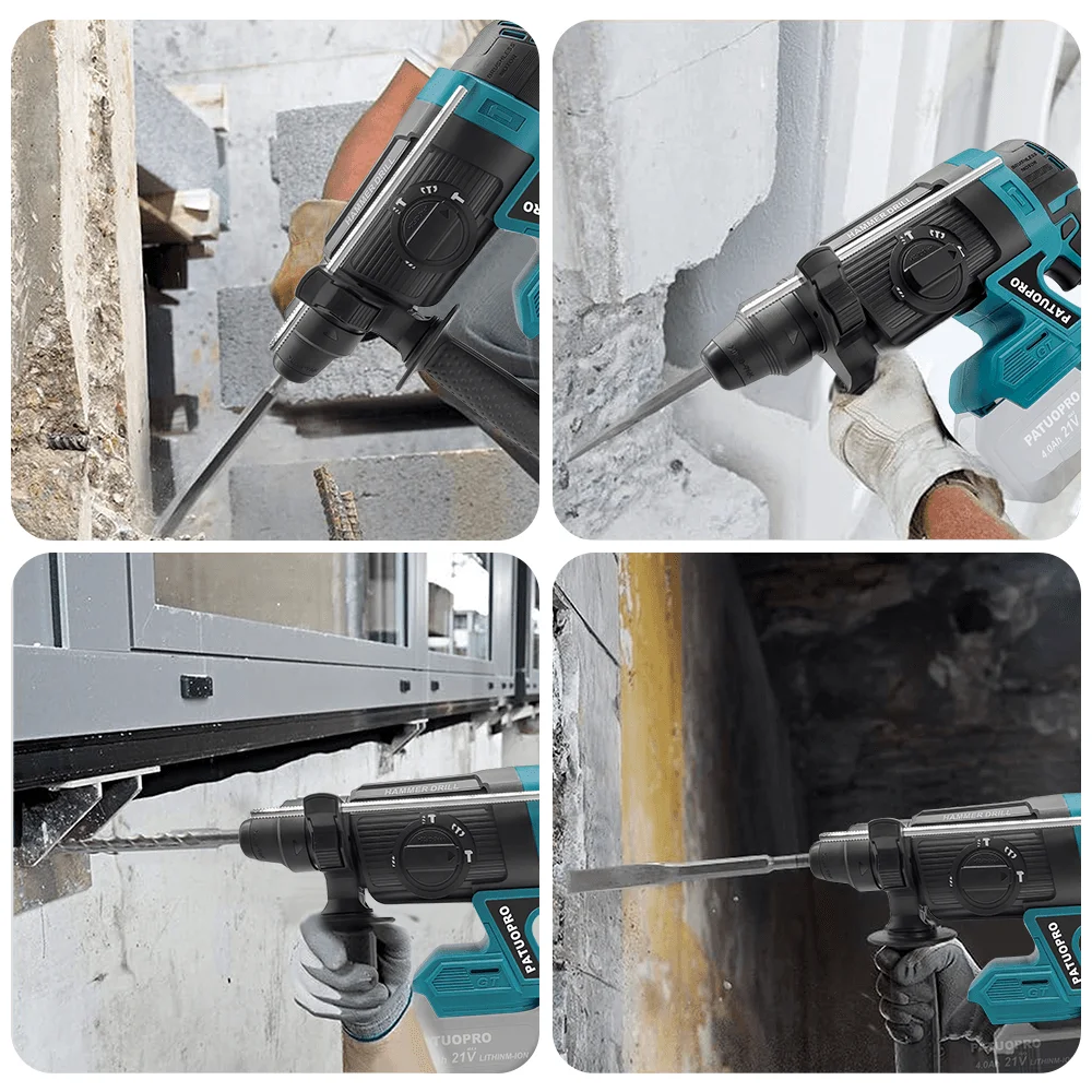 Marteau perforateur sans balais PATUOPRO 26 mm, 4 modes, SDS, rechargeable, outil électroportatif multifonction pour batterie Makita 18 V