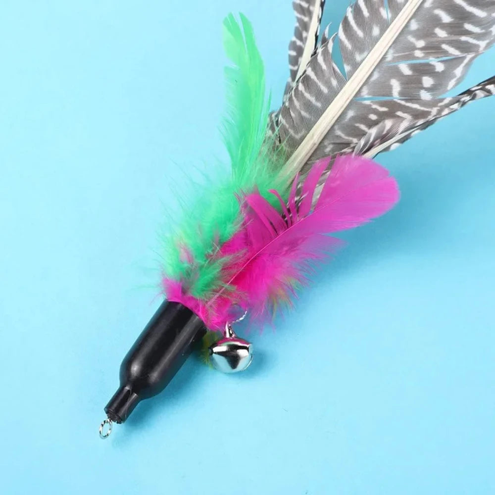 2pcs Pet Cat Toy Large Pearl Feather Bell Fishing Rod Replacement Head Funny Cat Stick Interactive Toy Cat Toys Interactive