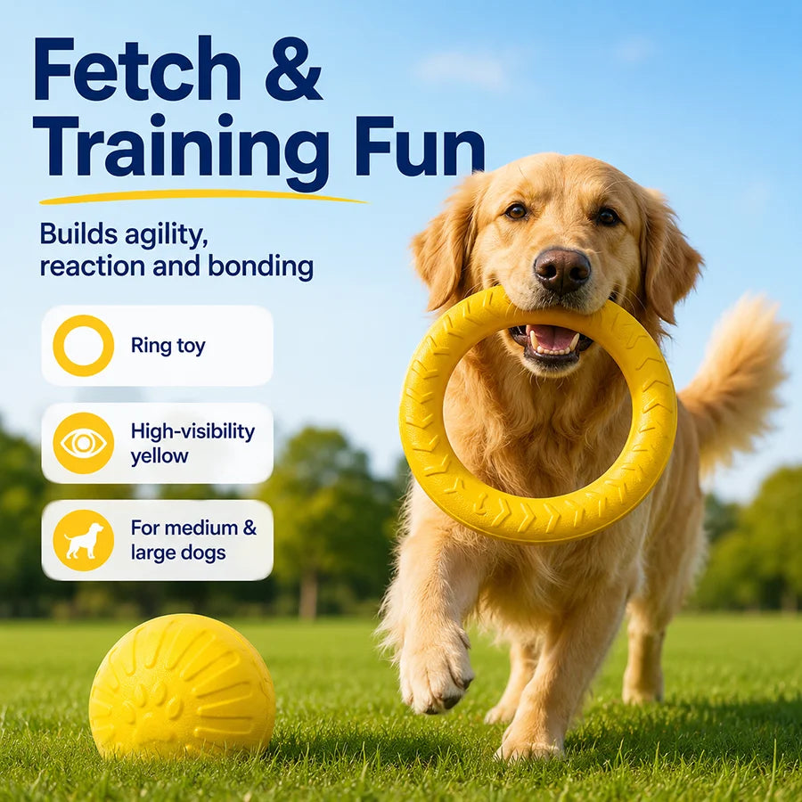 EVA Dog Toy Set Chew-Resistant Ring Flying Disc Rope Ball Tug Strap for Medium Large Dogs Indoor Outdoor Fetch Play Treat Holder