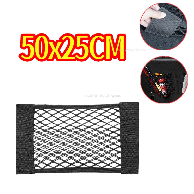Universal Car Trunk Storage Net Stretchable Mesh Pocket Magic Sticker Elastic String for Rear Seat Back Organizer Stretchable