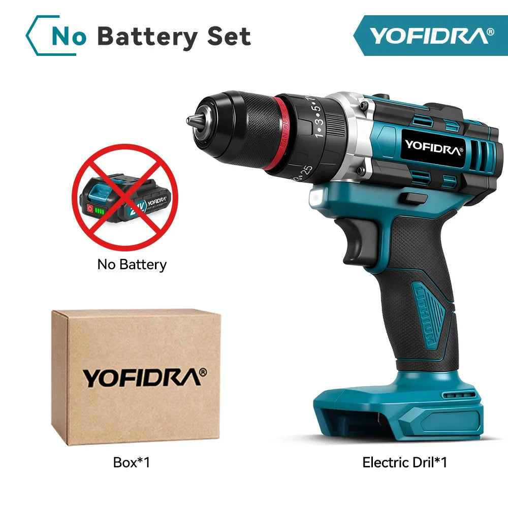 YOFIDRA 3-in-1 25+3 Koppel Elektrische Slagboormachine Handbediende Snoerloze Slagboormachine Houtbewerkingsgereedschap voor Makita Accu