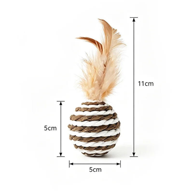 3/5/10 PCs Cat Feather Toys Interactive Cat Sisal Balls Funny Kitten Tease Toy Random Color Pet Cat Boredom Relief Toys