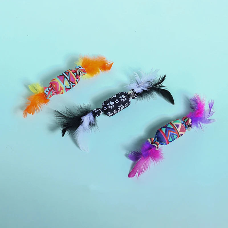 3/5 PCs Funny Cat Feather Toys Interactive Cat Sounding Tease Toy with Bells Random Color Kitten Toy Cat Accessories