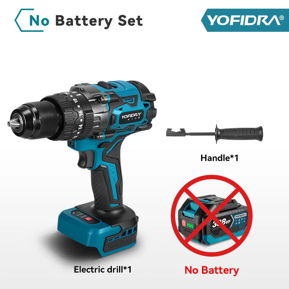 YOFIDRA 900N.M 13MM Brushless Electric Impact Drill 20+3 Torque Handheld Drilling Screwdriver Power Tool For Makita Battery Pin