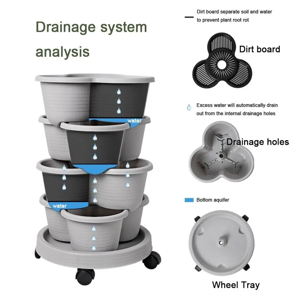 Vertical Stackable Strawberry Planter Tower with Movable Caster Wheel Base - Quality Shopping Centre
