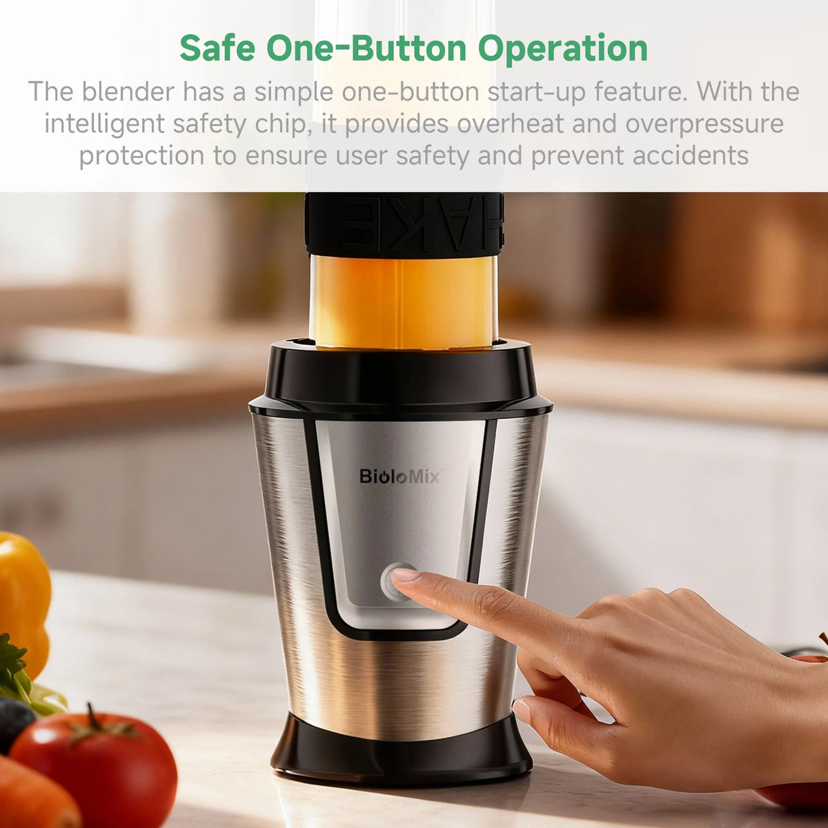 Blender compact BioloMix 700W 3-en-1, centrifugeuse, robot culinaire et moulin à sec, parfait pour préparer des jus frais et des trempettes