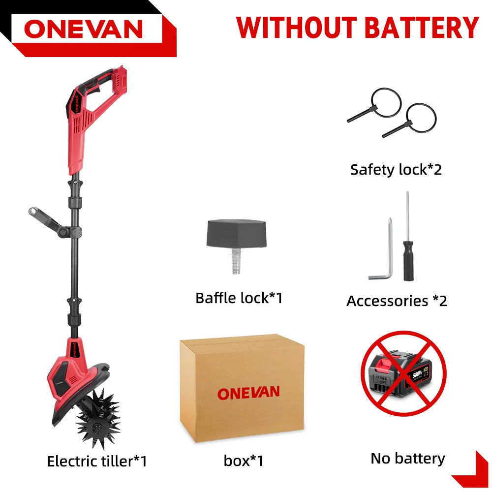 ONEVAN 36000RPM Electric Tiller Cultivator Lawn Mower Rototiller For Soil Cultivation Garden Tool Fit For Makita 18V Battery Pin