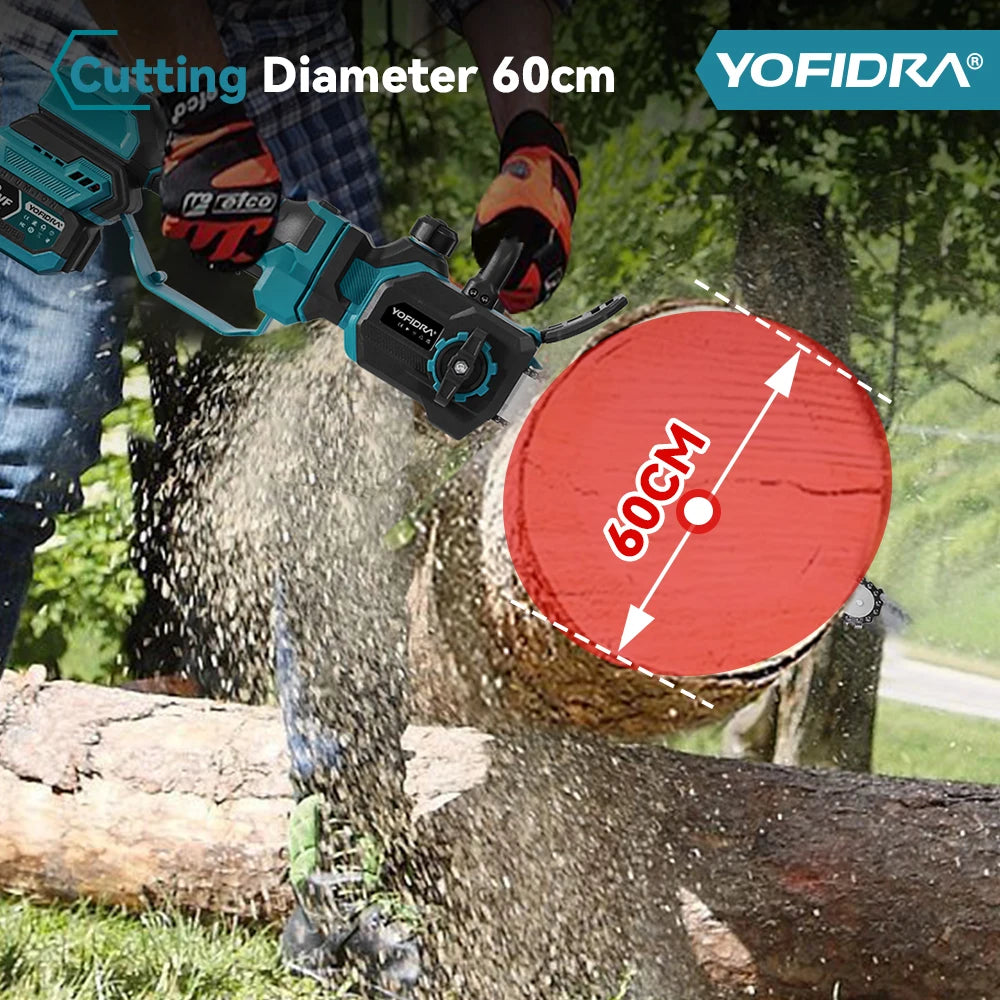 YOFIDRA 7000W 12Inch Brushless Chainsaw Stretchable Handheld Pruning Chain Saws Garden Wood Cutting Tools For Makita Battery Pin