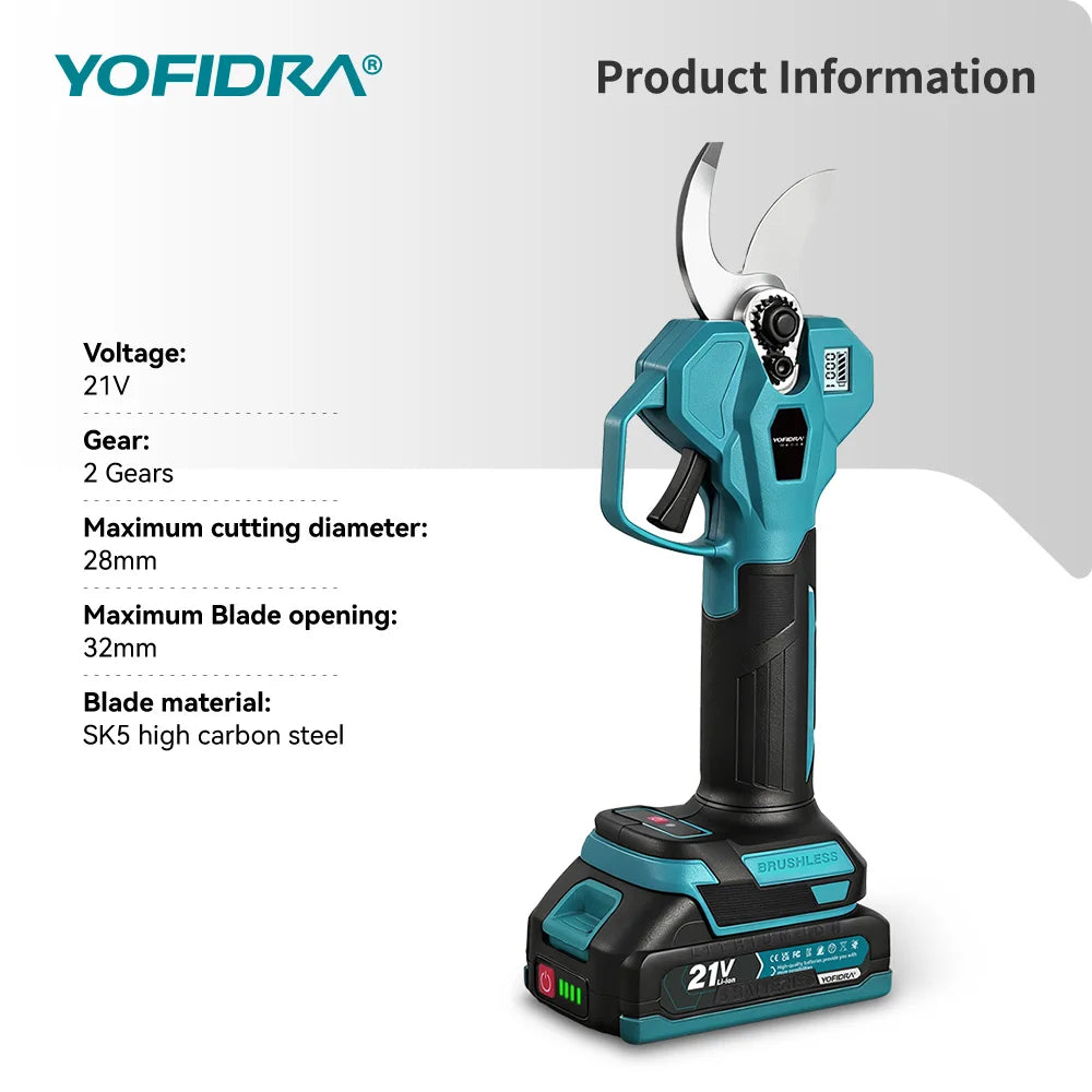 YOFIDRA 32MM Brushless Electric Scissors Cordless Garden Pruning Shears Fruit Tree Branch Power Tools For Makita Battery Pin