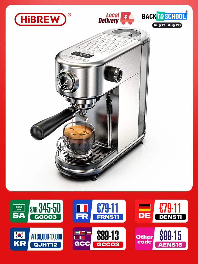 HiBREW 20Bar Halfautomatische Espressomachine Temperatuur instelbaar Koud/Warm Superdun Koffiezetapparaat Cappuccino H10B