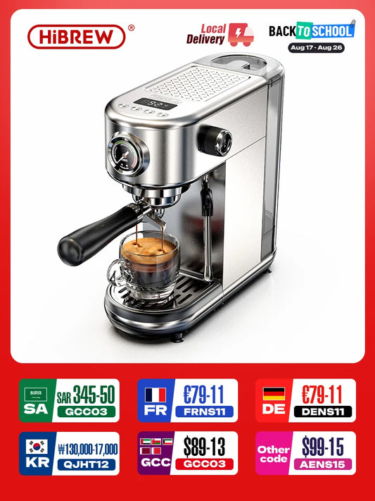 HiBREW 20Bar Halfautomatische Espressomachine Temperatuur instelbaar Koud/Warm Superdun Koffiezetapparaat Cappuccino H10B