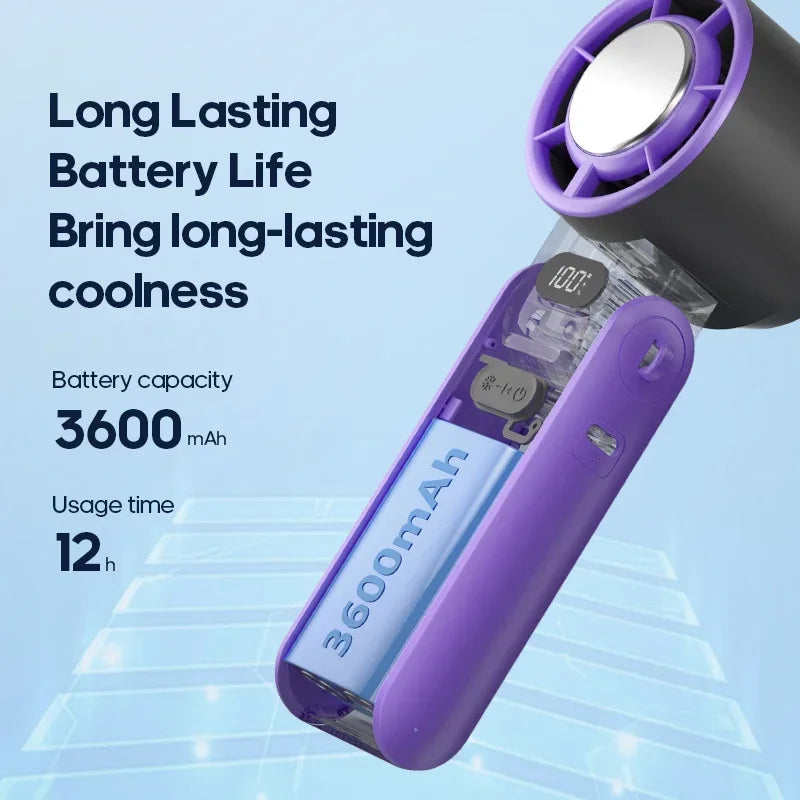 Lenovo Nieuwe draagbare luchtkoeling turboventilator 3600mAh, 100 windsnelheden instelbaar, opvouwbare handventilator voor buiten/studenten met draagkoord