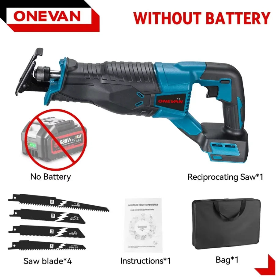 Scie sabre électrique ONEVAN 10000 tr/min, scie électrique portable rechargeable, outil de coupe pour métal et bois, compatible avec batterie Makita 18V