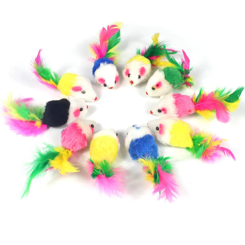 pawstrip Rabbit Fur False Mouse Pet Cat Toys Feather Rainbow Ball Toy Cayts Funny Playing Toys For Cats Kitten Fish Cat Toy