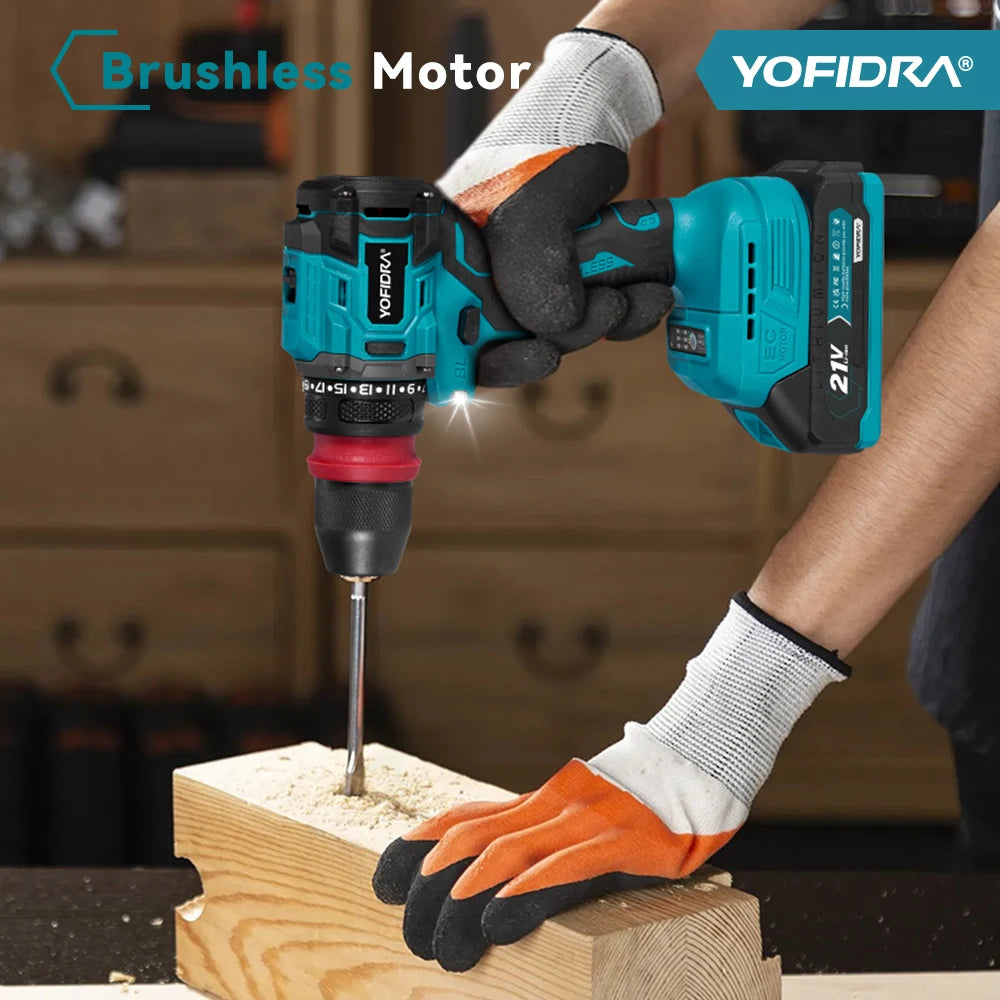 YOFIDRA 2-in-1 borstelloze elektrische schroevendraaier handboormachine met zeskantopname, huishoudelijke elektrische gereedschapsset voor Makita-accu